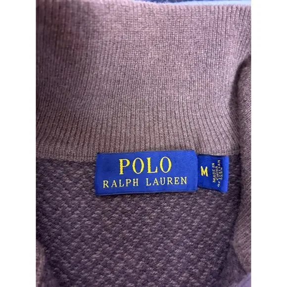 Polo Ralph Lauren Merino Wool Quarter Snap Sweater Mens Medium Brown Preppy - Picture 4 of 5
